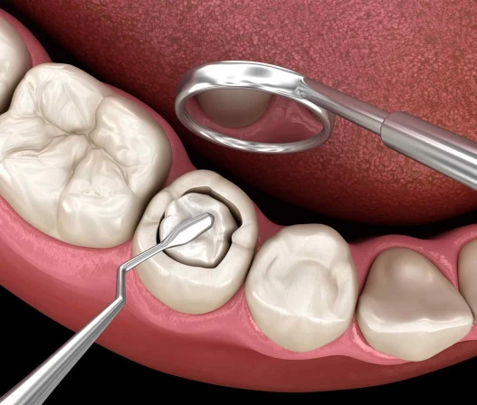 Dental Inlays and Onlays amalgam filling image, demonstrating cavity repair and tooth restoration in San Diego, California.